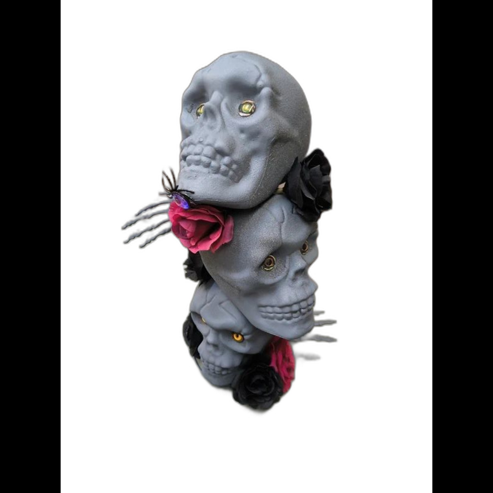 Vintage 16 Inch Halloween Skull with Gothic Black Roses Decoration Display